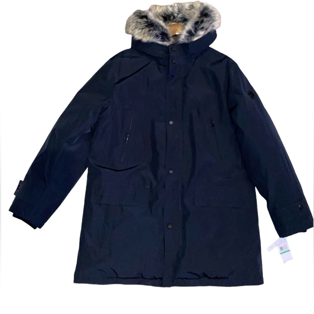 Michael Kors Faux Fur‎ Hooded Bib Snorkel Parka Blue Coat Jacket Men L NEW